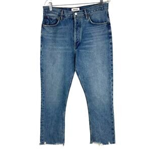 AGOLDE NWOT Riley High Rise Straight Crop Haven Blue Jeans Size 30 Raw Hem